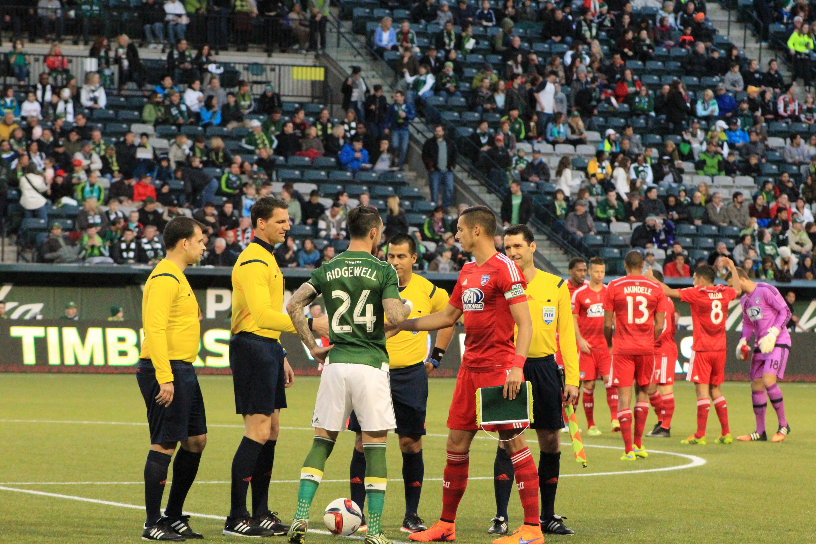 The traditional handshakes before the game.